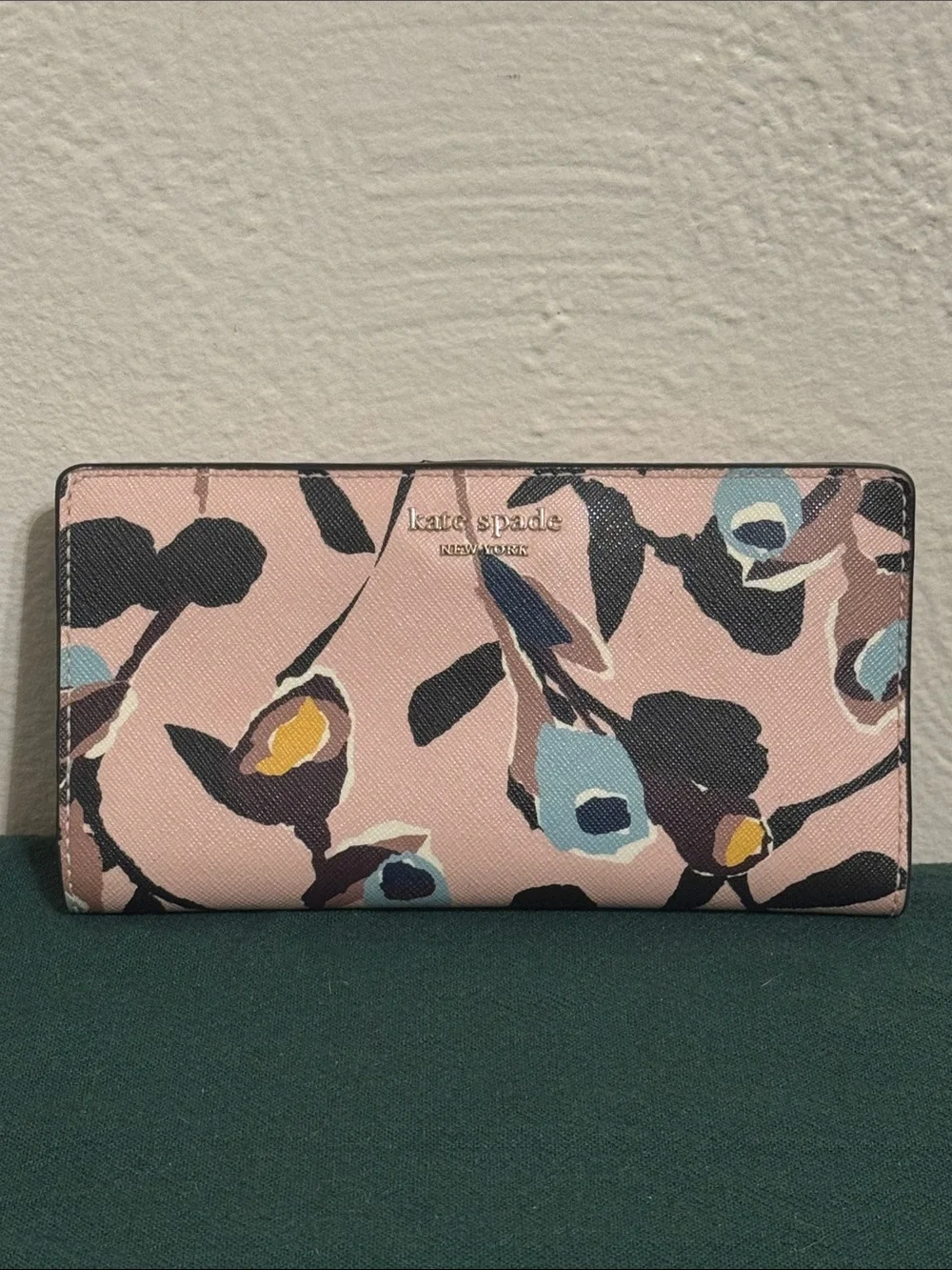 kate spade Pink Floral Print Continental Wallet with Blue Accents - Picture 1 of 9